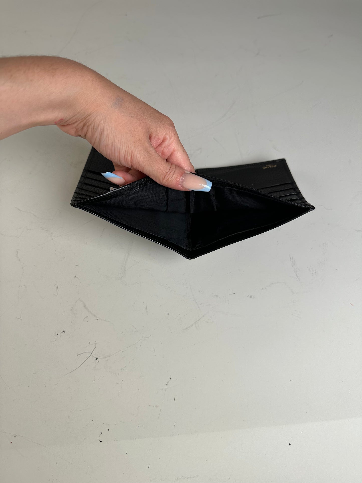 Vintage Celine Pebbled Leather Card Holder Black Gold