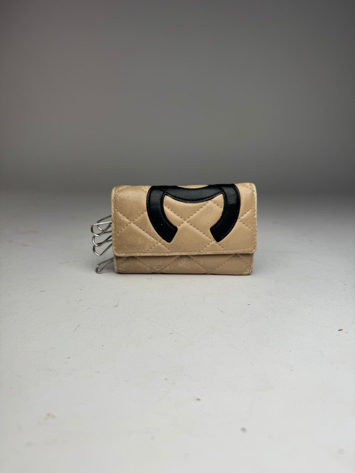 Vintage Chanel Leather Key Holder Beige black