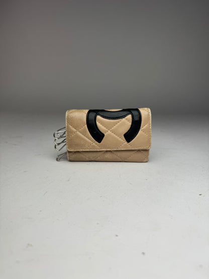 Vintage Chanel Leather Key Holder Beige black