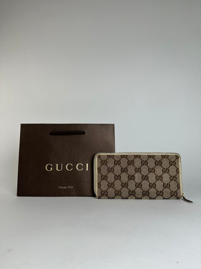 Vintage Gucci GG Canvas Zip-Around Wallet Beige