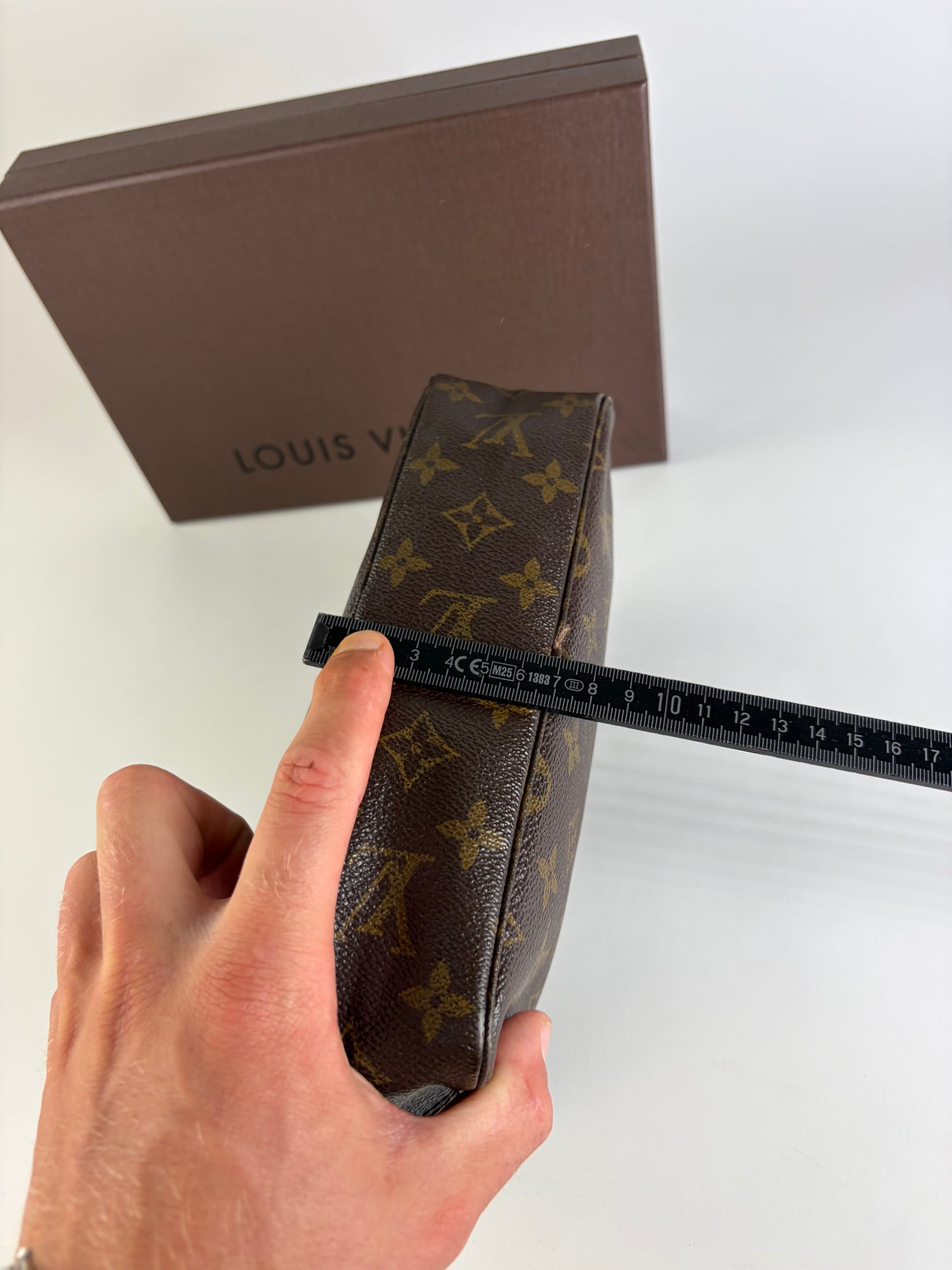 Vintage Louis Vuitton Monogram Canvas Cosmetic Pouch Brown Gold