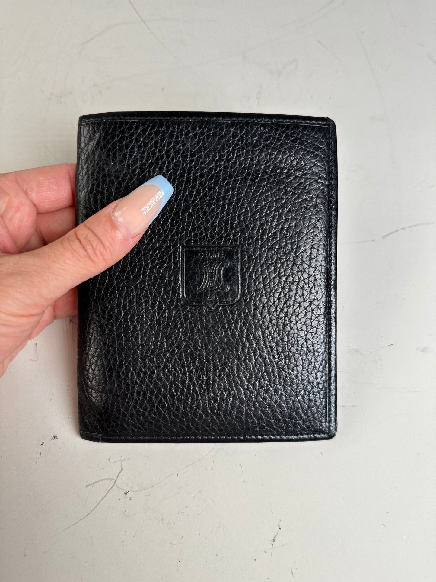 Vintage Celine Pebbled Leather Card Holder Black Gold
