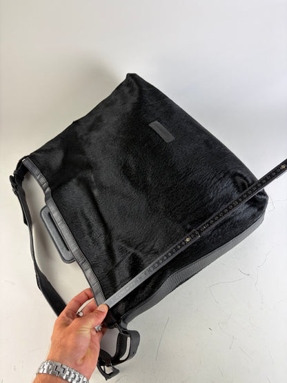 Vintage Emporio Armani Leather Fur Finish Shoulder Bag Black