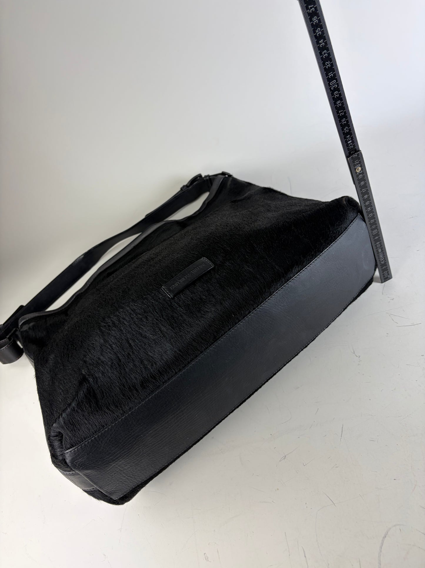 Vintage Emporio Armani Leather Fur Finish Shoulder Bag Black