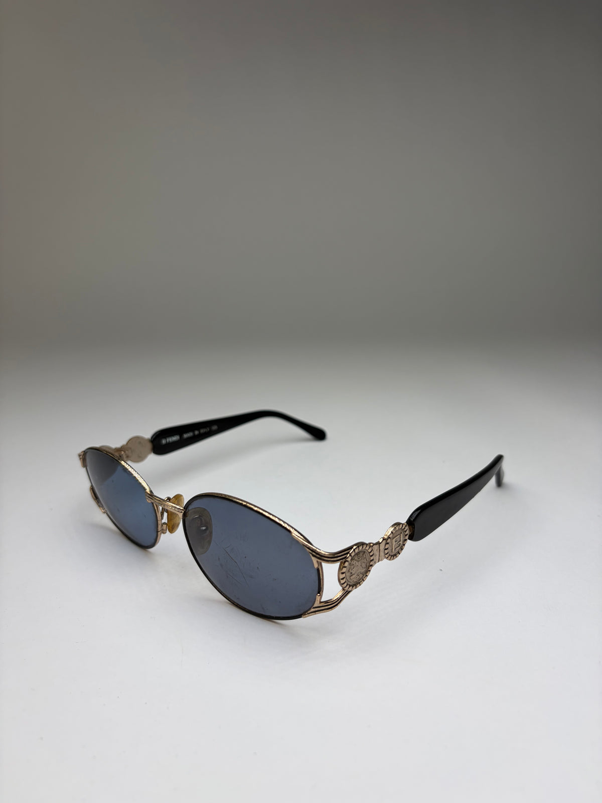Vintage Fendi Oval Sunglasses Late 1990s Gold Black