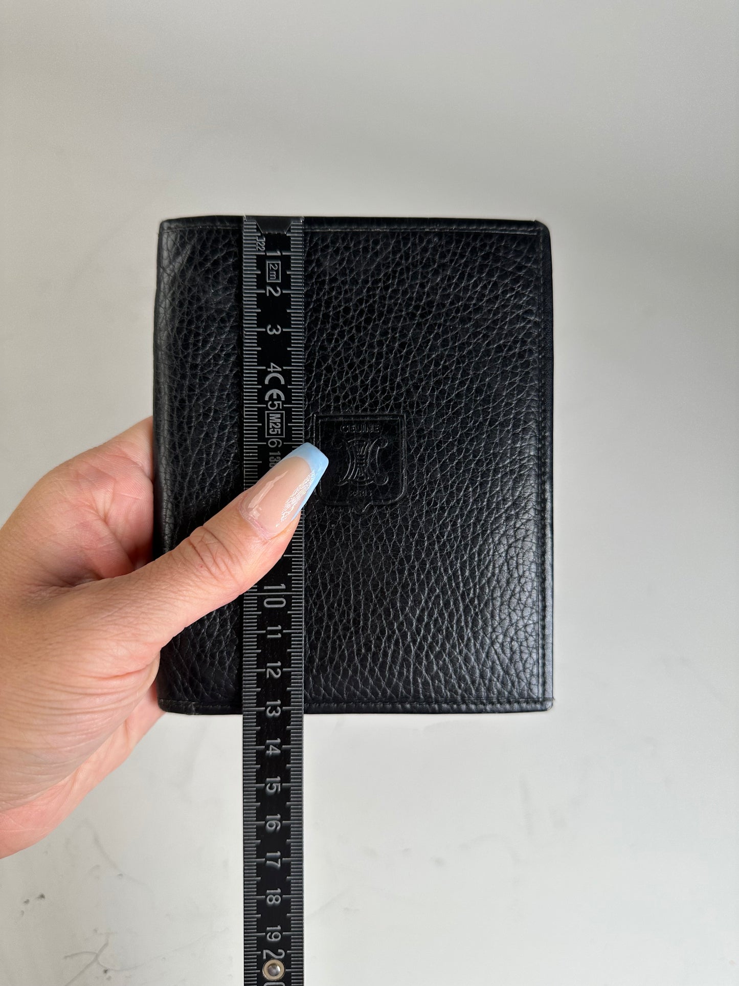 Vintage Celine Pebbled Leather Card Holder Black Gold