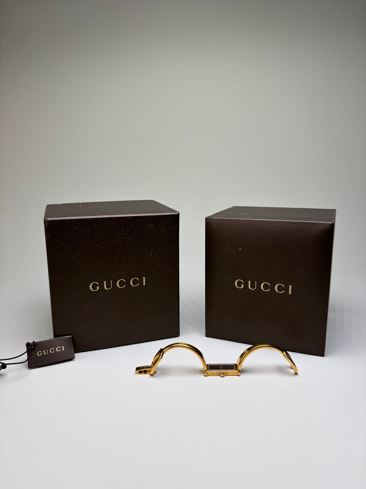 Vintage Gucci Gold-Tone Bracelet Watch Black Dial