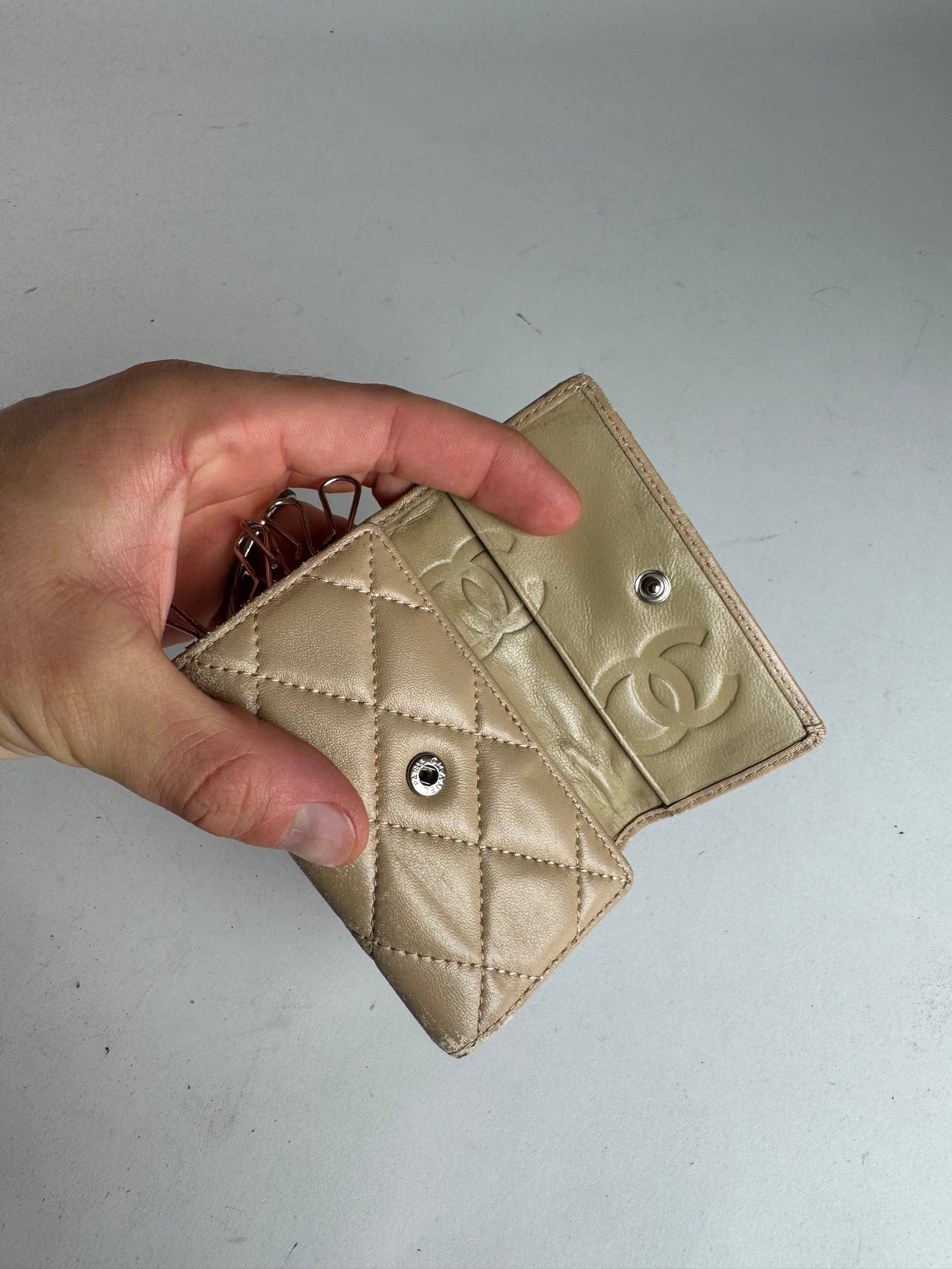 Vintage Chanel Leather Key Holder Beige black