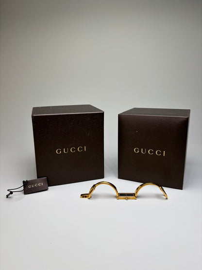 Vintage Gucci Gold-Tone Bracelet Watch Black Dial