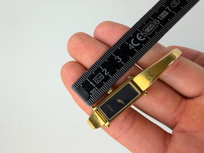 Vintage Gucci Gold-Tone Bracelet Watch Black Dial