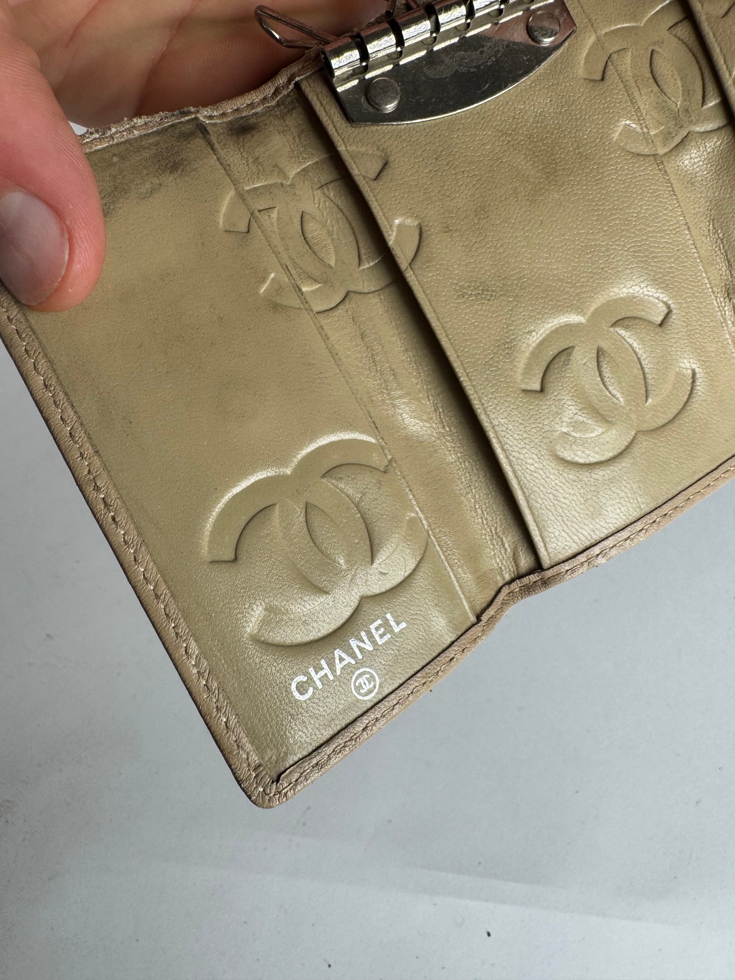 Vintage Chanel Leather Key Holder Beige black