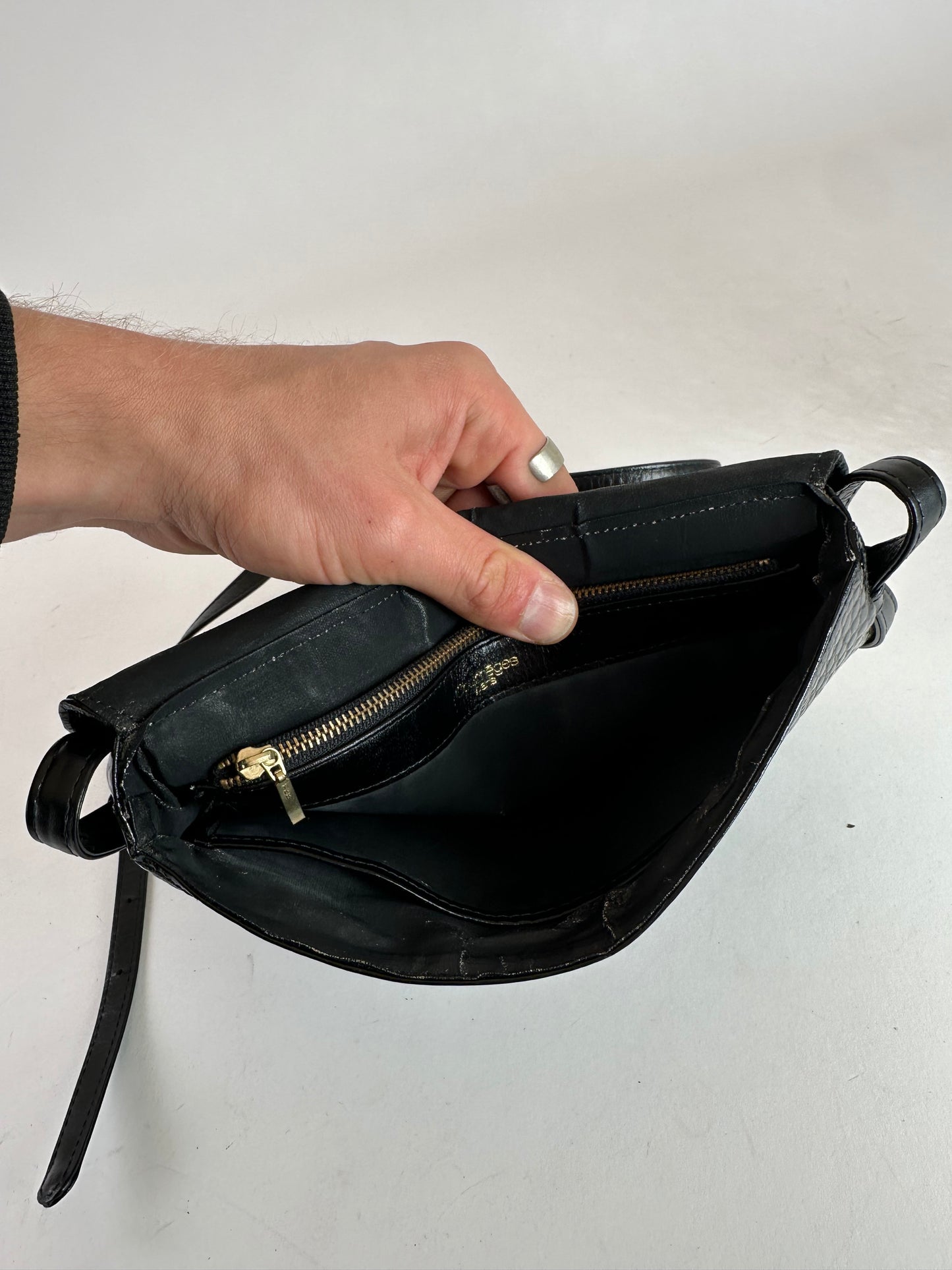 Vintage Courreges Crocodile Emblossed Leather Bag Black