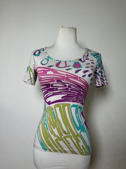 Vintage Emilio Pucci Abstract Print T-Shirt White Purple Turquoise XS