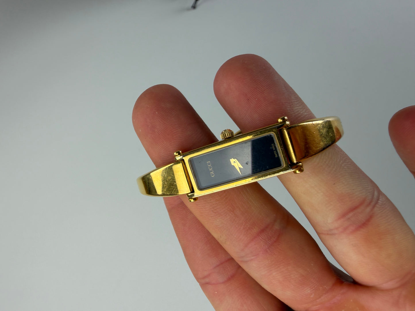 Vintage Gucci Gold-Tone Bracelet Watch Black Dial