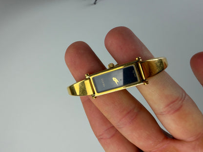 Vintage Gucci Gold-Tone Bracelet Watch Black Dial