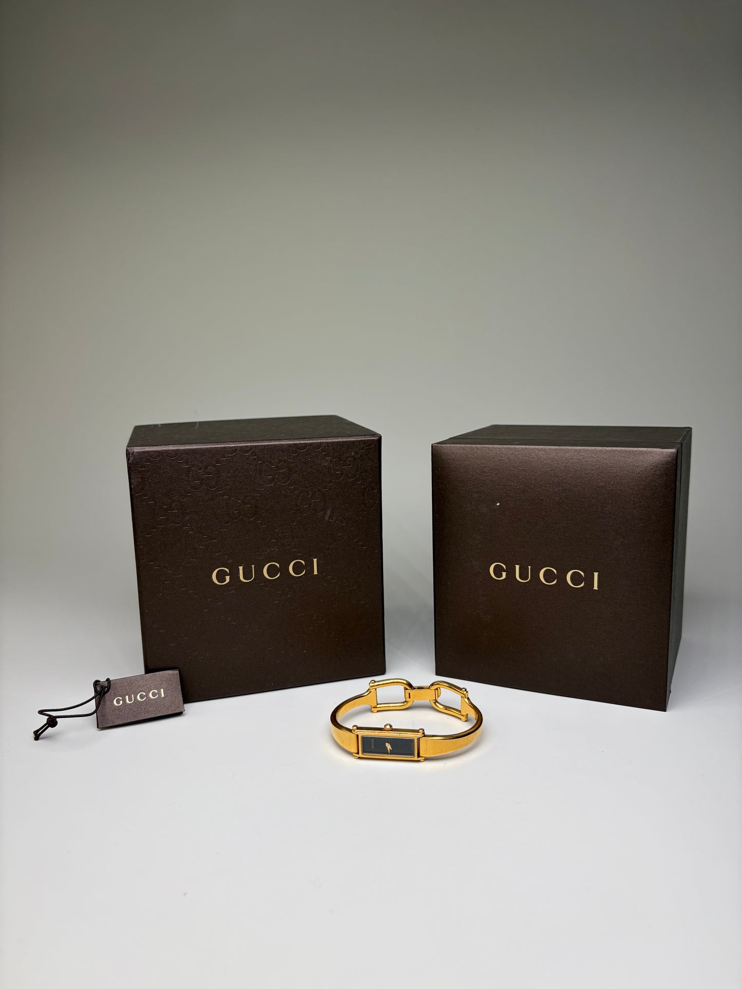 Vintage Gucci Gold-Tone Bracelet Watch Black Dial