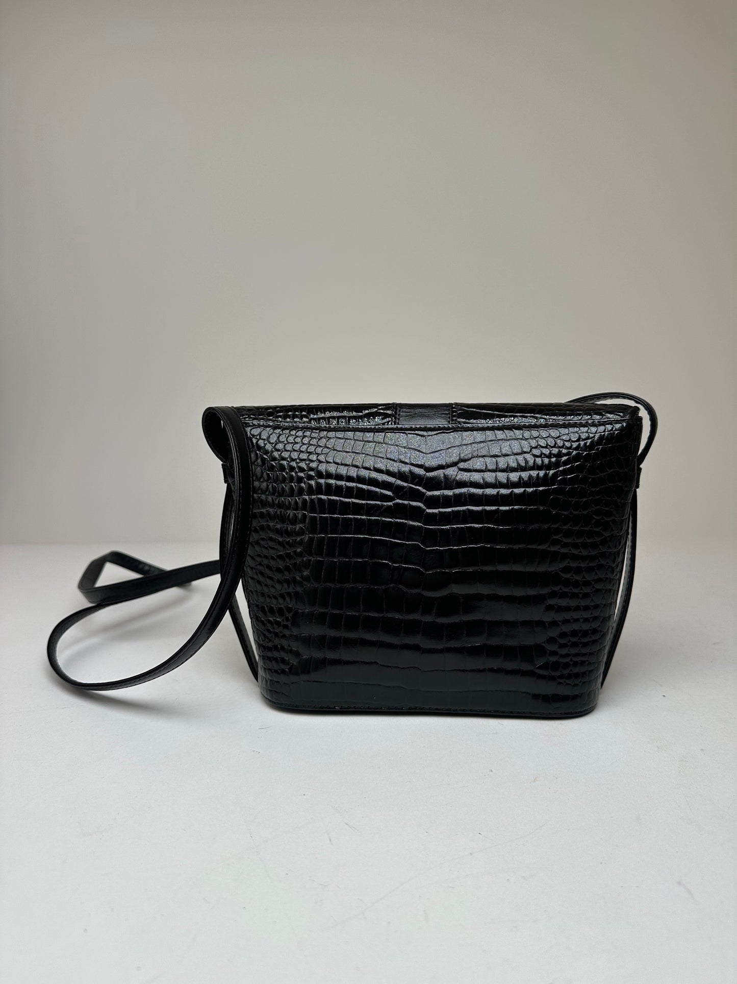 Vintage Courreges Crocodile Emblossed Leather Bag Black