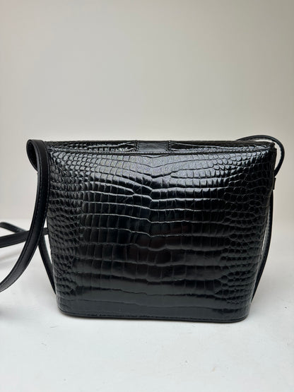 Vintage Courreges Crocodile Emblossed Leather Bag Black