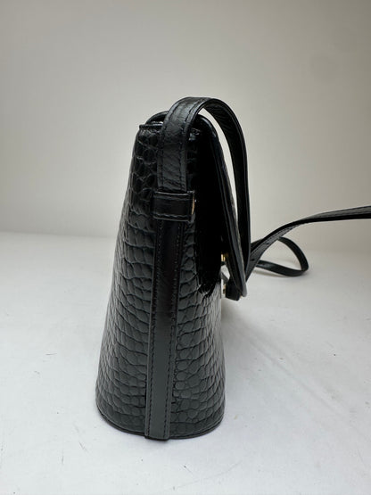 Vintage Courreges Crocodile Emblossed Leather Bag Black