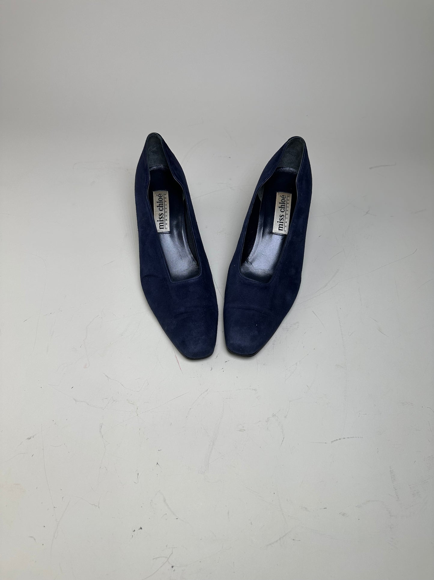 Vintage Chloe Suede Pumps Navy Black Block Heel EU37