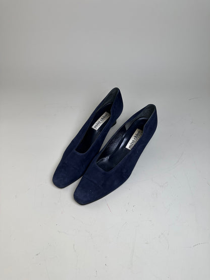 Vintage Chloe Suede Pumps Navy Black Block Heel EU37