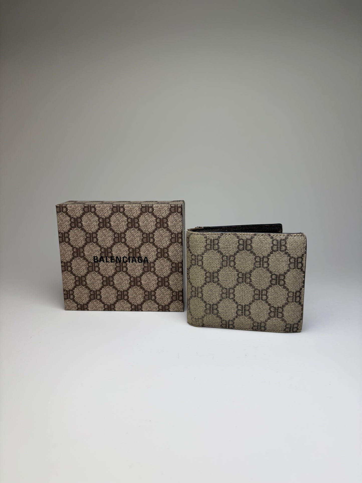 Vintage Balenciaga BB Monogram Canvas Wallet Beige Brown
