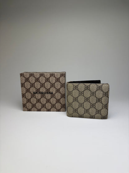 Vintage Balenciaga BB Monogram Canvas Wallet Beige Brown