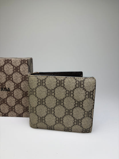Vintage Balenciaga BB Monogram Canvas Wallet Beige Brown