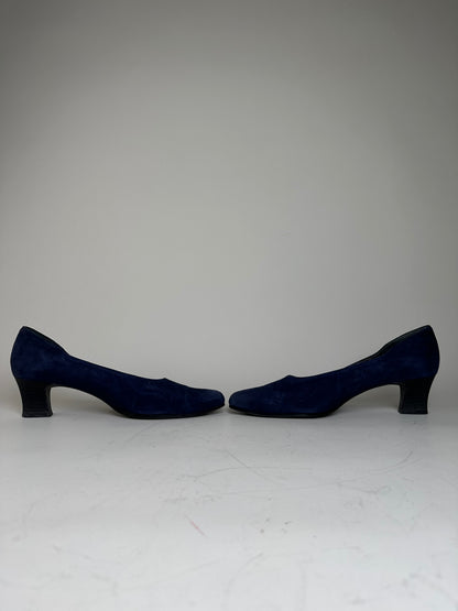 Vintage Chloe Suede Pumps Navy Black Block Heel EU37