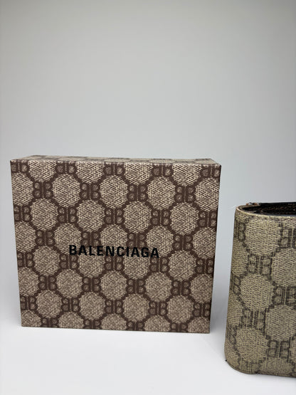 Vintage Balenciaga BB Monogram Canvas Wallet Beige Brown