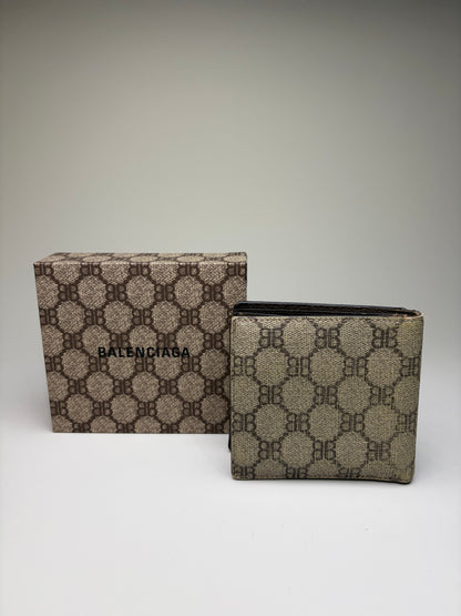 Vintage Balenciaga BB Monogram Canvas Wallet Beige Brown