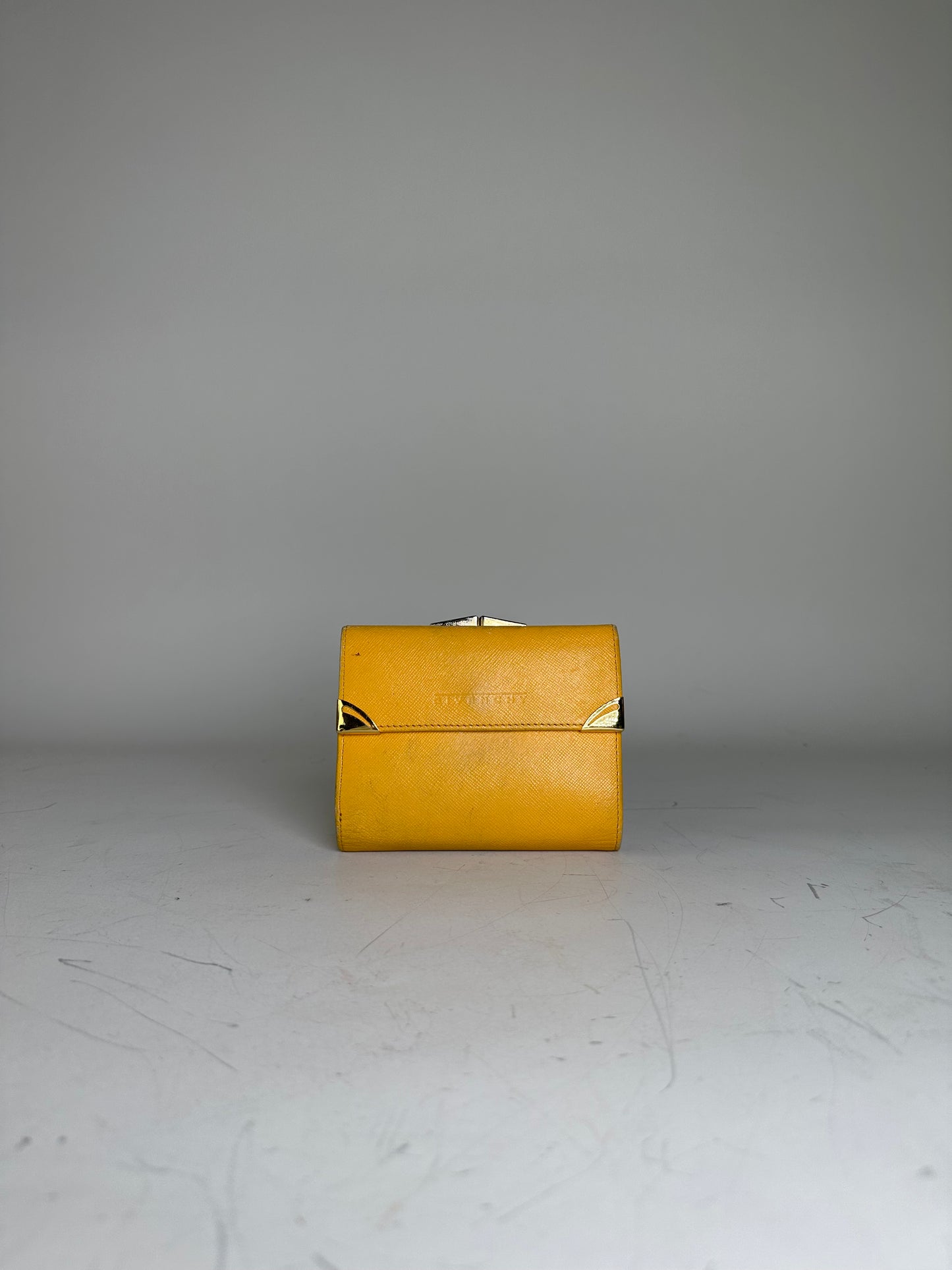 Vintage Givenchy Saffiano Leather Wallet Yellow Silver