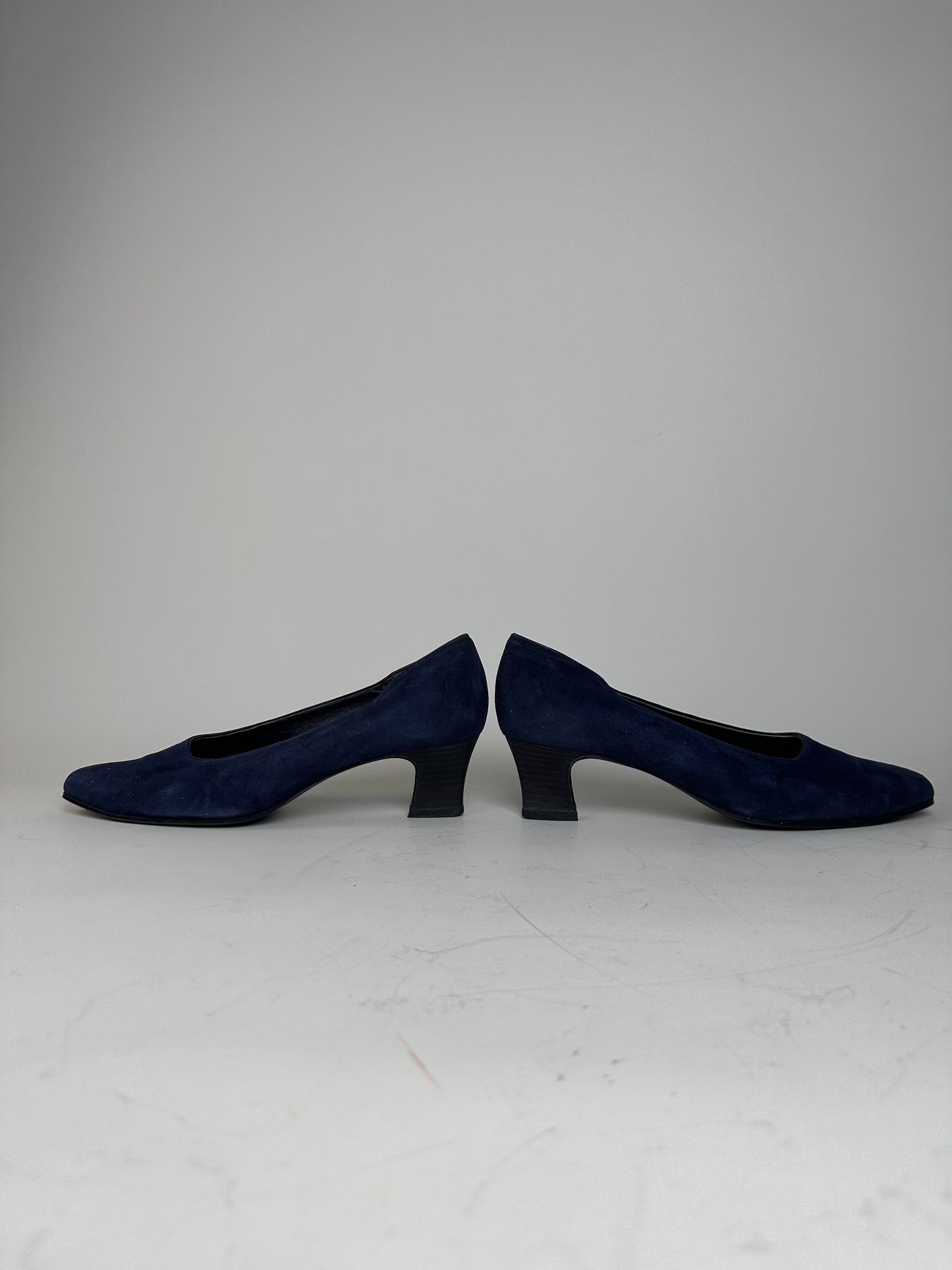 Vintage Chloe Suede Pumps Navy Black Block Heel EU37