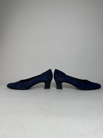 Vintage Chloe Suede Pumps Navy Black Block Heel EU37