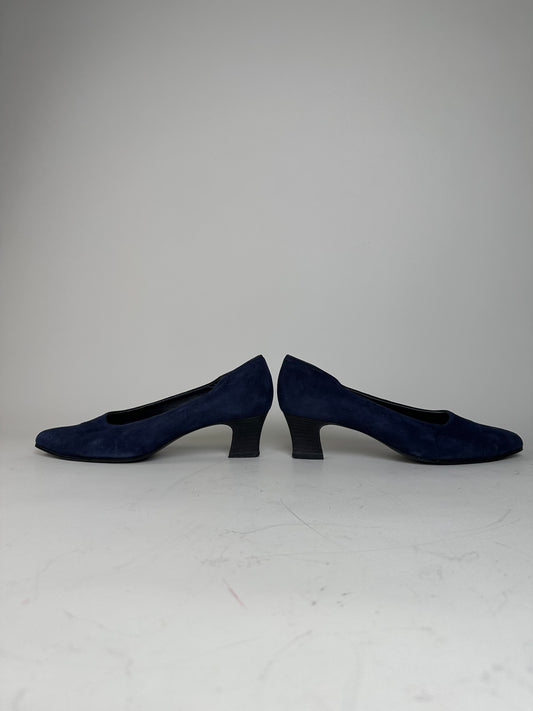 Vintage Chloe Suede Pumps Navy Black Block Heel EU37
