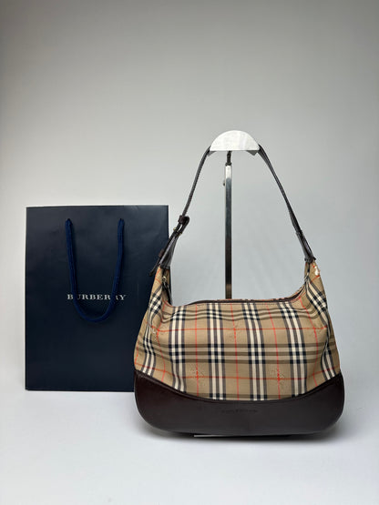 Vintage Burberry Haymarket Check Shoulder Bag Beige Brown