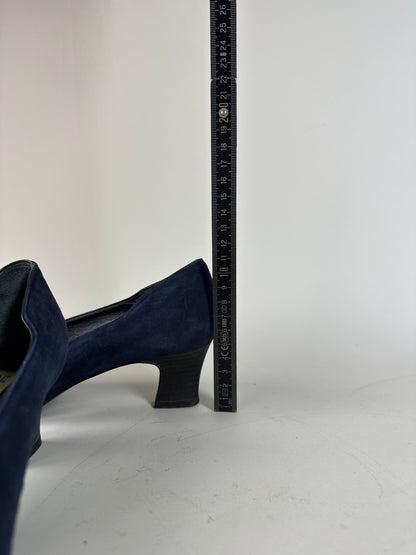 Vintage Chloe Suede Pumps Navy Black Block Heel EU37