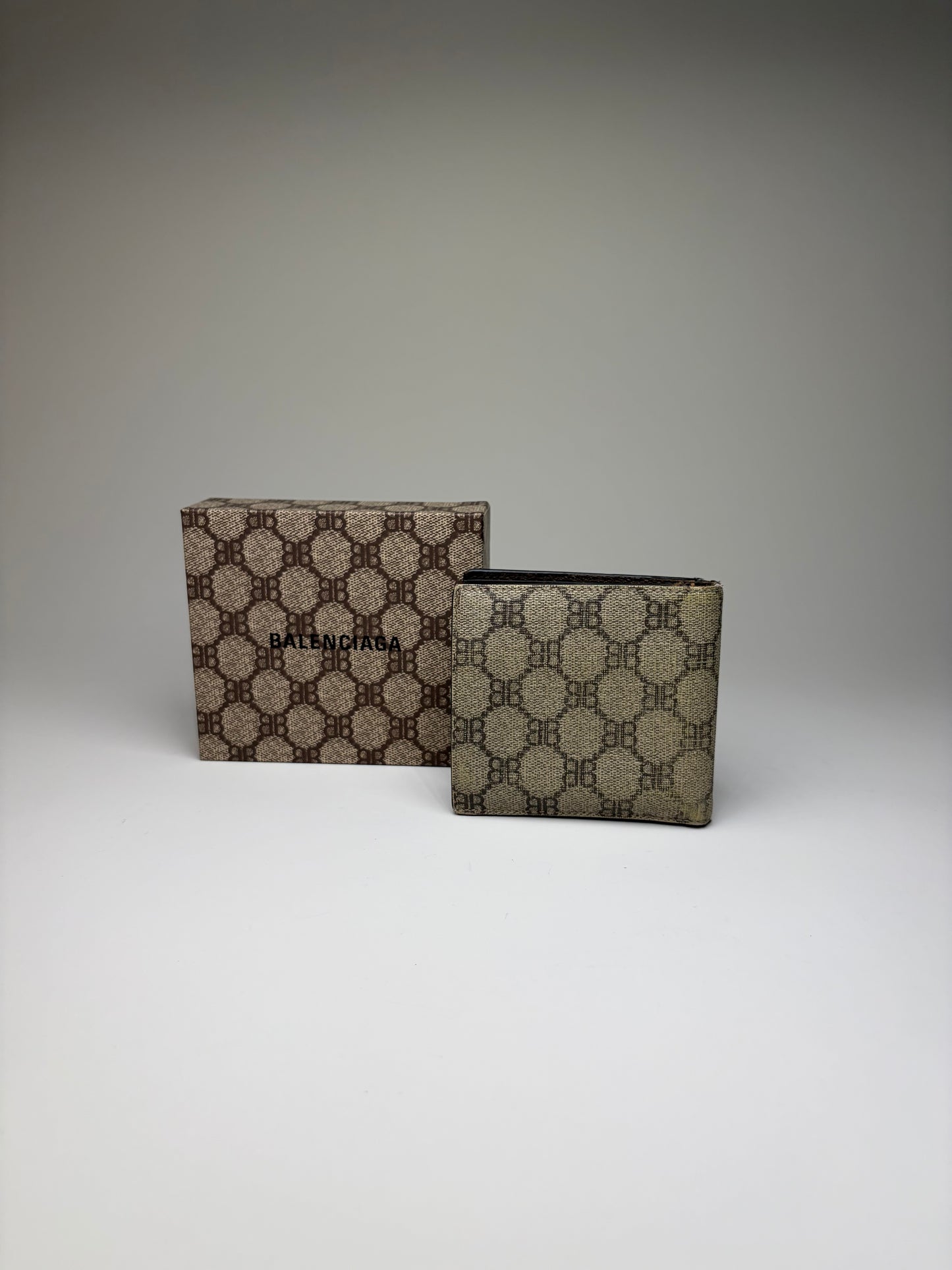 Vintage Balenciaga BB Monogram Canvas Wallet Beige Brown