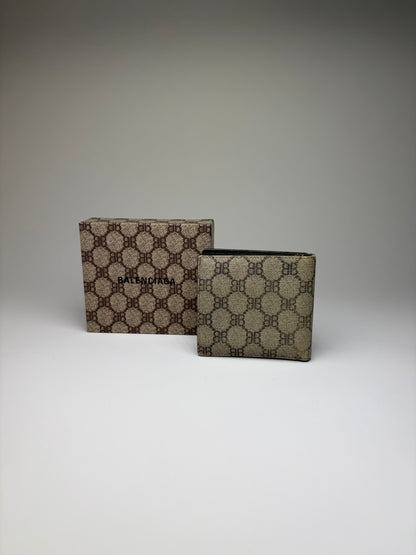 Vintage Balenciaga BB Monogram Canvas Wallet Beige Brown