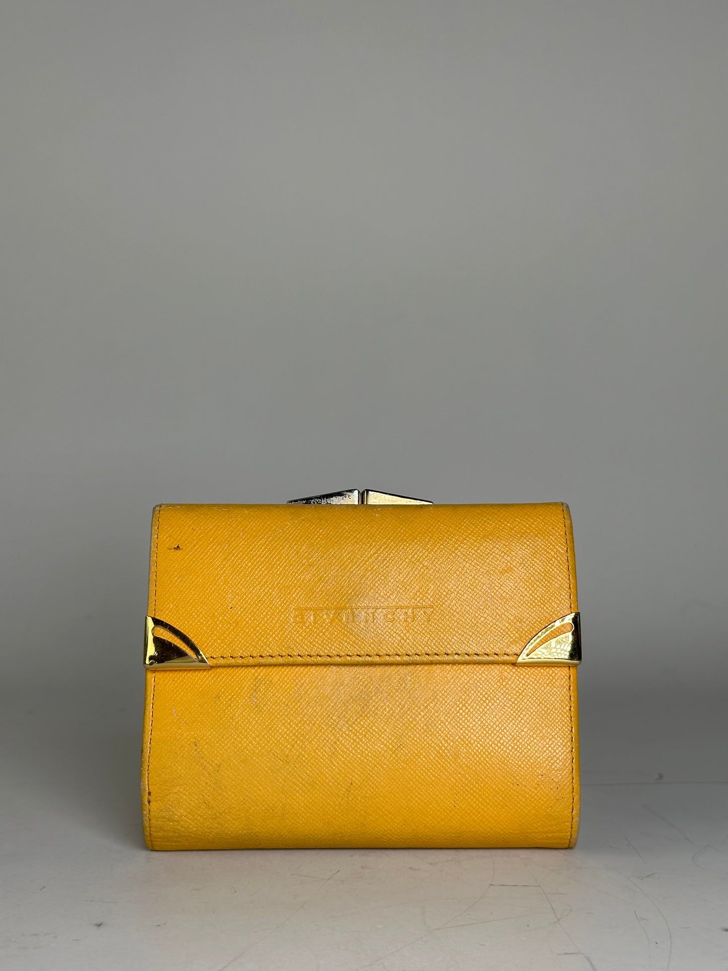 Vintage Givenchy Saffiano Leather Wallet Yellow Silver