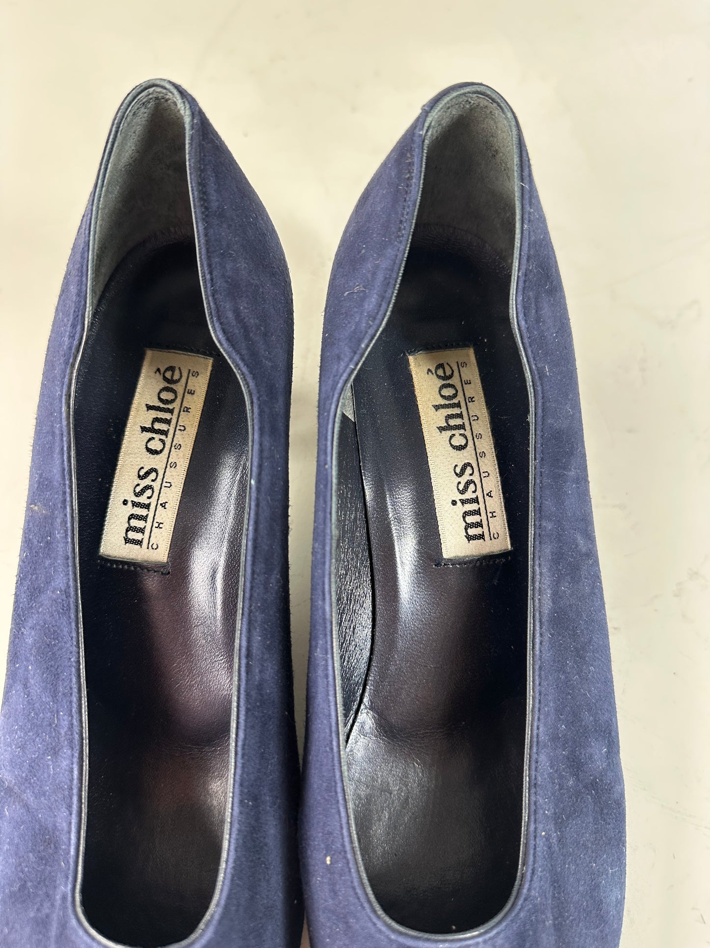 Vintage Chloe Suede Pumps Navy Black Block Heel EU37