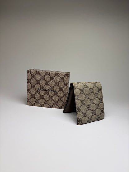 Vintage Balenciaga BB Monogram Canvas Wallet Beige Brown