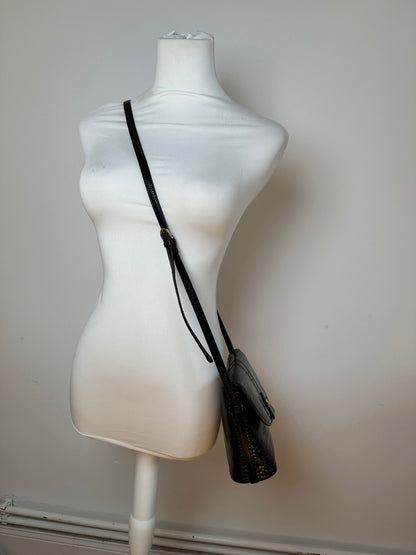 Vintage Courreges Crocodile Emblossed Leather Bag Black