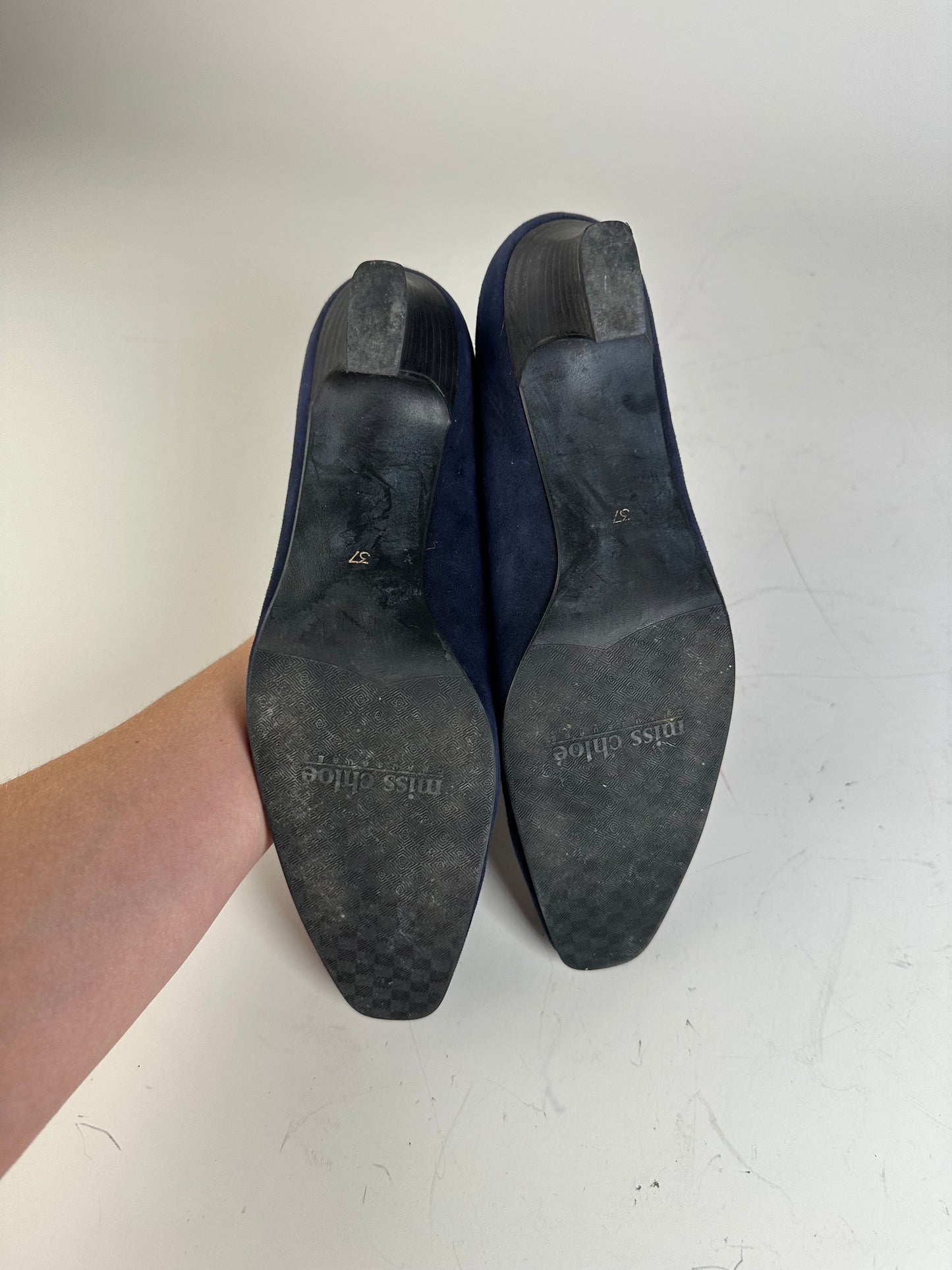 Vintage Chloe Suede Pumps Navy Black Block Heel EU37