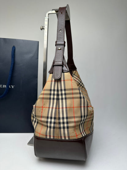 Vintage Burberry Haymarket Check Shoulder Bag Beige Brown
