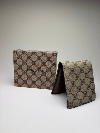 Vintage Balenciaga BB Monogram Canvas Wallet Beige Brown