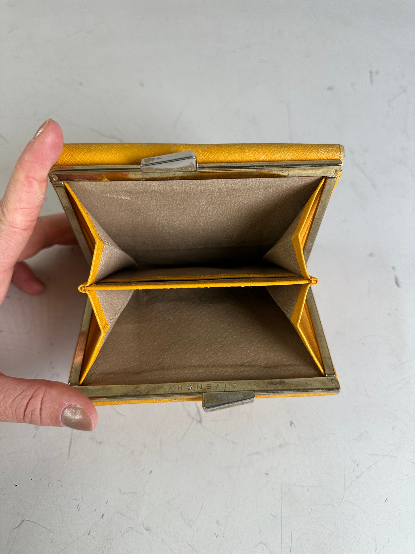 Vintage Givenchy Saffiano Leather Wallet Yellow Silver