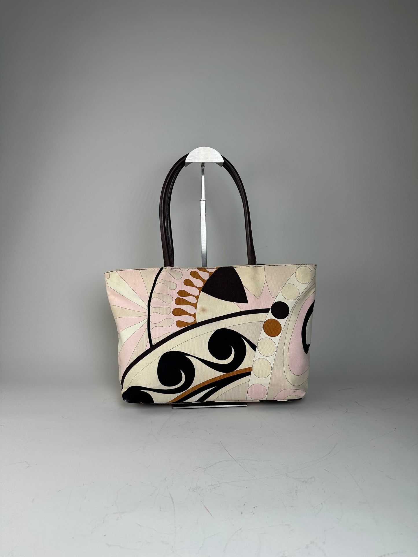 Vintage Pucci Abstract Canvas Tote Pink Cream Brown