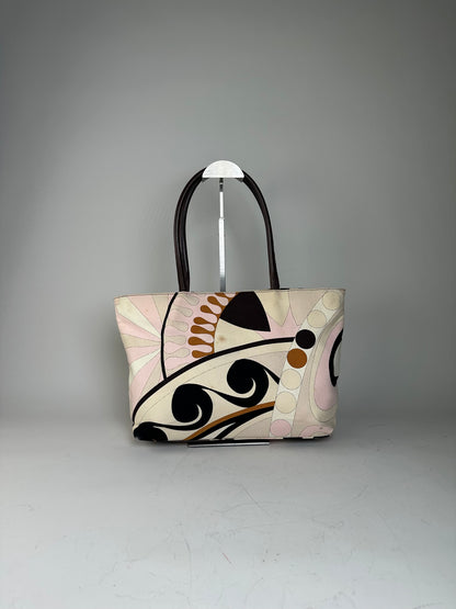 Vintage Pucci Abstract Canvas Tote Pink Cream Brown