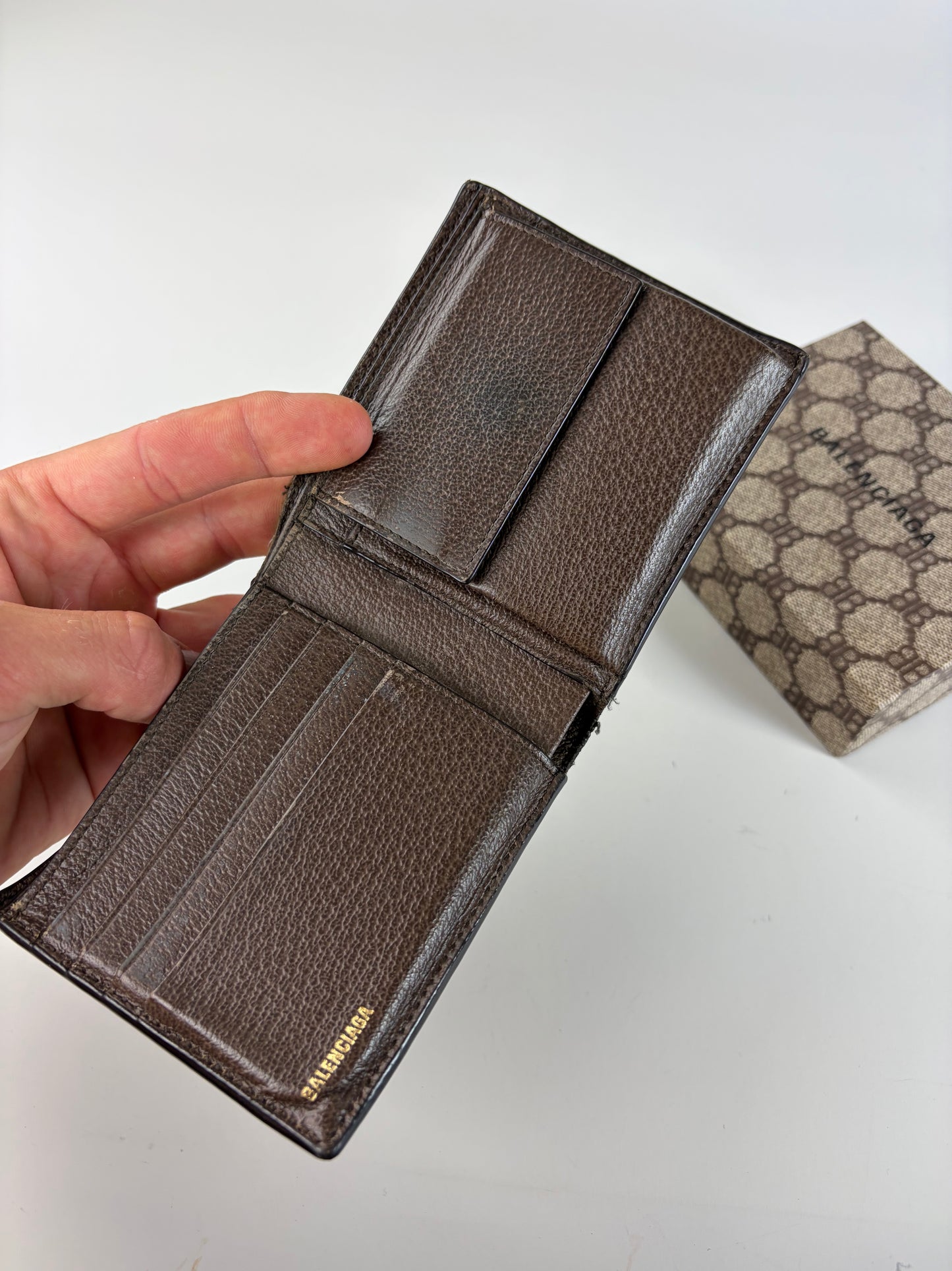 Vintage Balenciaga BB Monogram Canvas Wallet Beige Brown
